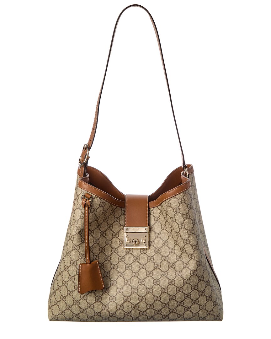Gucci Padlock Large Gg Supreme Canvas & Leathe Tote In Brown