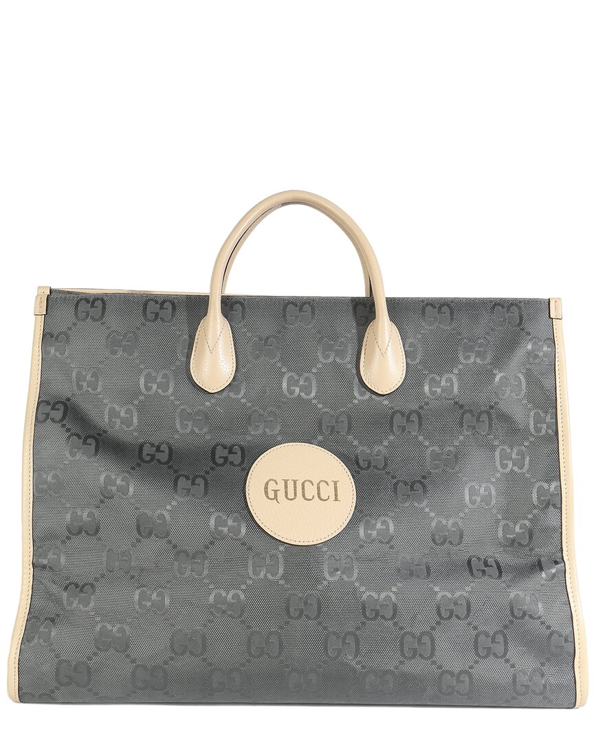 Gucci Beige & Grey Nylon Monogram Large Off The Grid Tote (authentic Pre-loved) In Gray