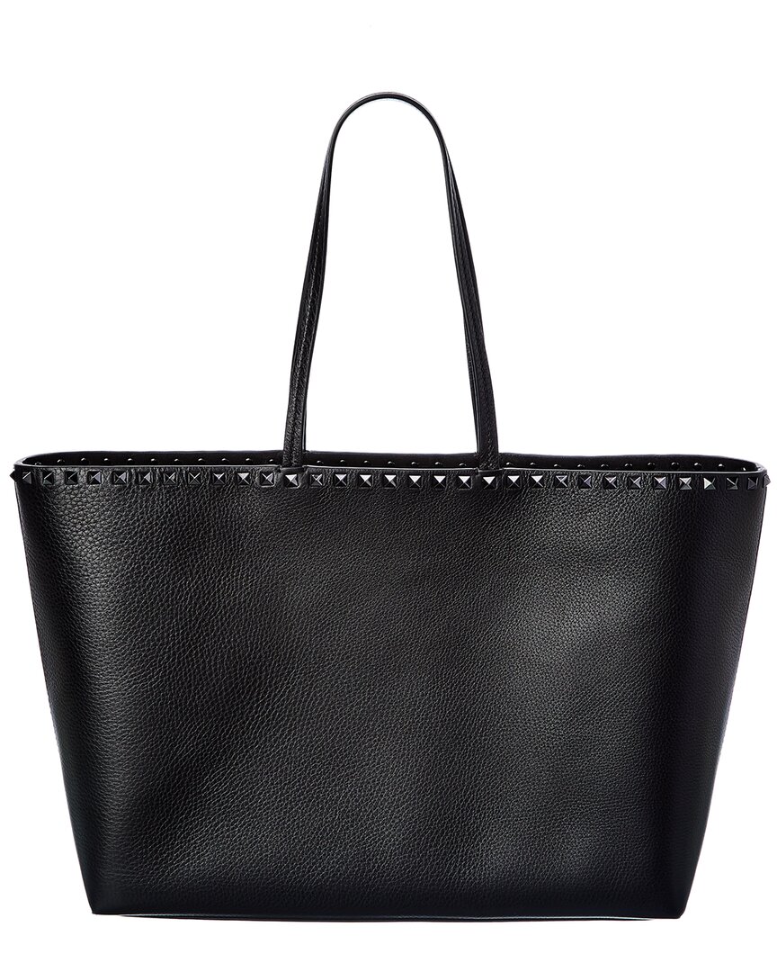 Valentino Garavani Rockstud Grainy Leather Tote In Black | ModeSens