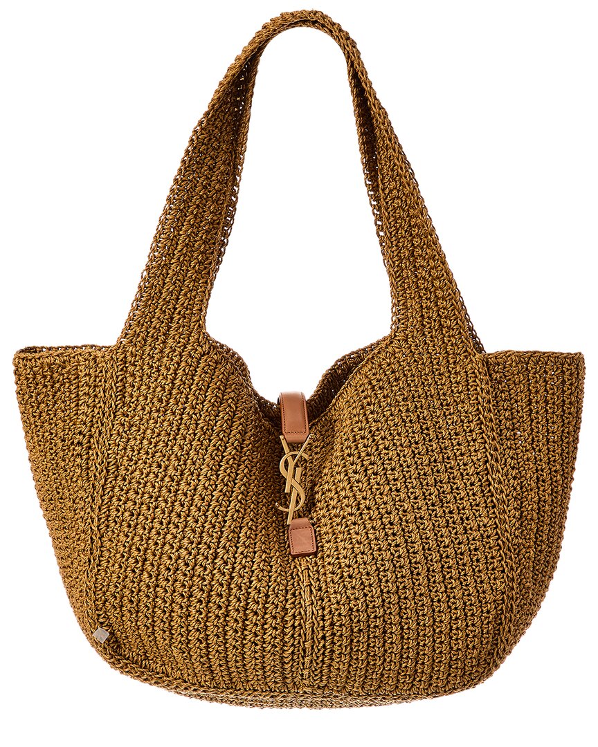 Saint Laurent Le 5 A 7 Bea Cord & Leather Tote In Brown