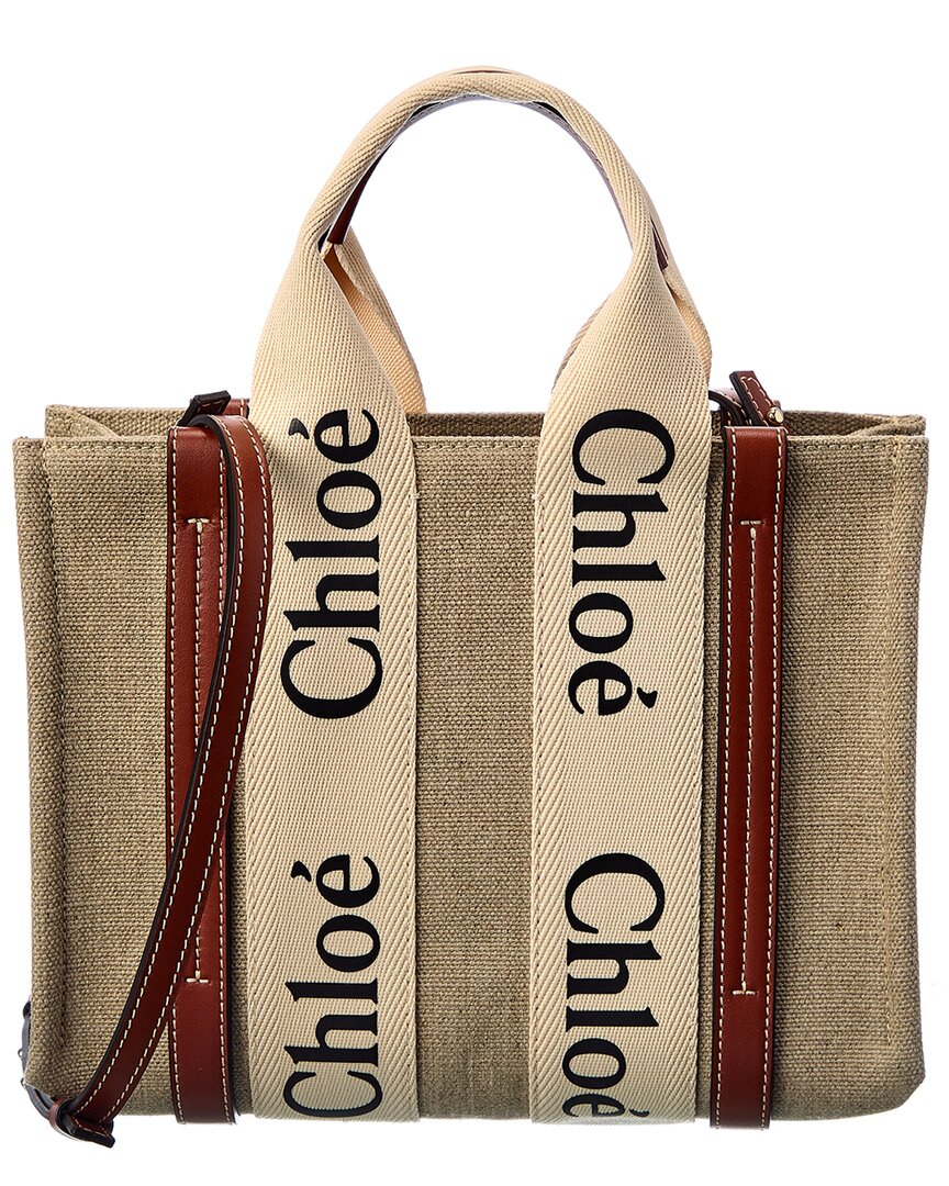 CHLOÉ CHLOÉ WOODY SMALL CANVAS & LEATHER TOTE 
