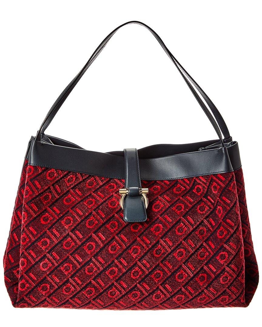 Ferragamo Monogram Canvas & Leather Tote In Blue