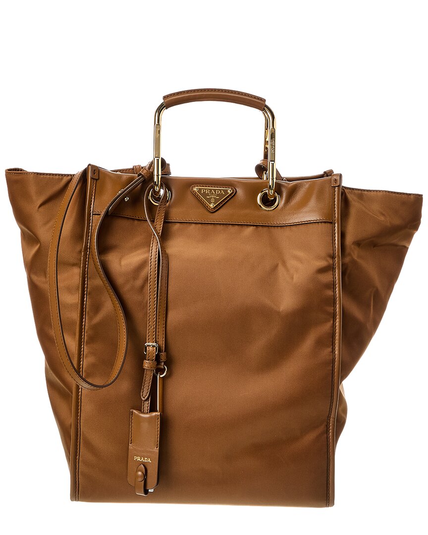 Prada Tessuto & Leather Tote In Brown