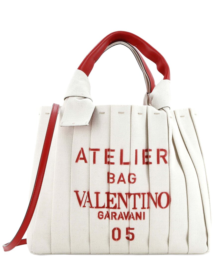 Valentino Garavani Valentino Red Canvas Atelier 05 Tote Pleated Medium (authentic Pre-loved)