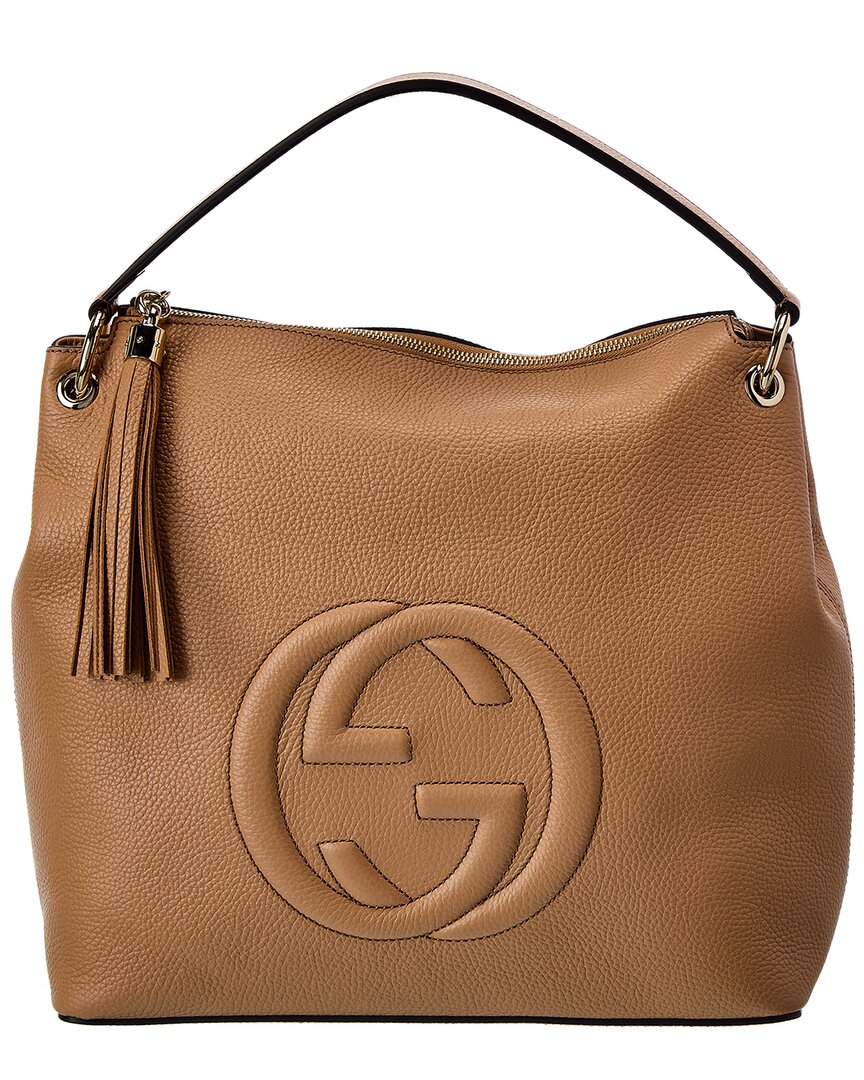 Shop Gucci Soho Leather Tote In Brown
