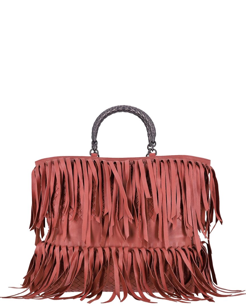 Bottega Veneta Pink Intrecciato Leather Fringe Tote (authentic Pre-loved) In Orange