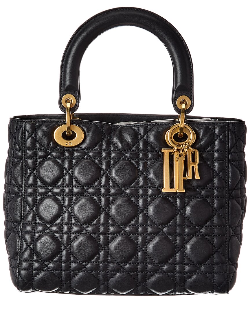 Dior Black Calfskin Leather Cannage Medium Supple Lady Dior
