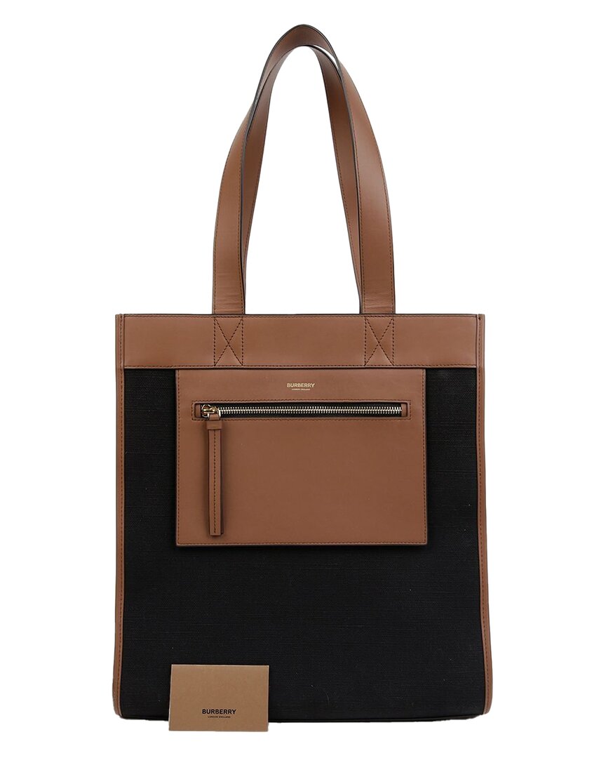 Burberry Black Leather Jute Tote (authentic Pre-loved) In Brown