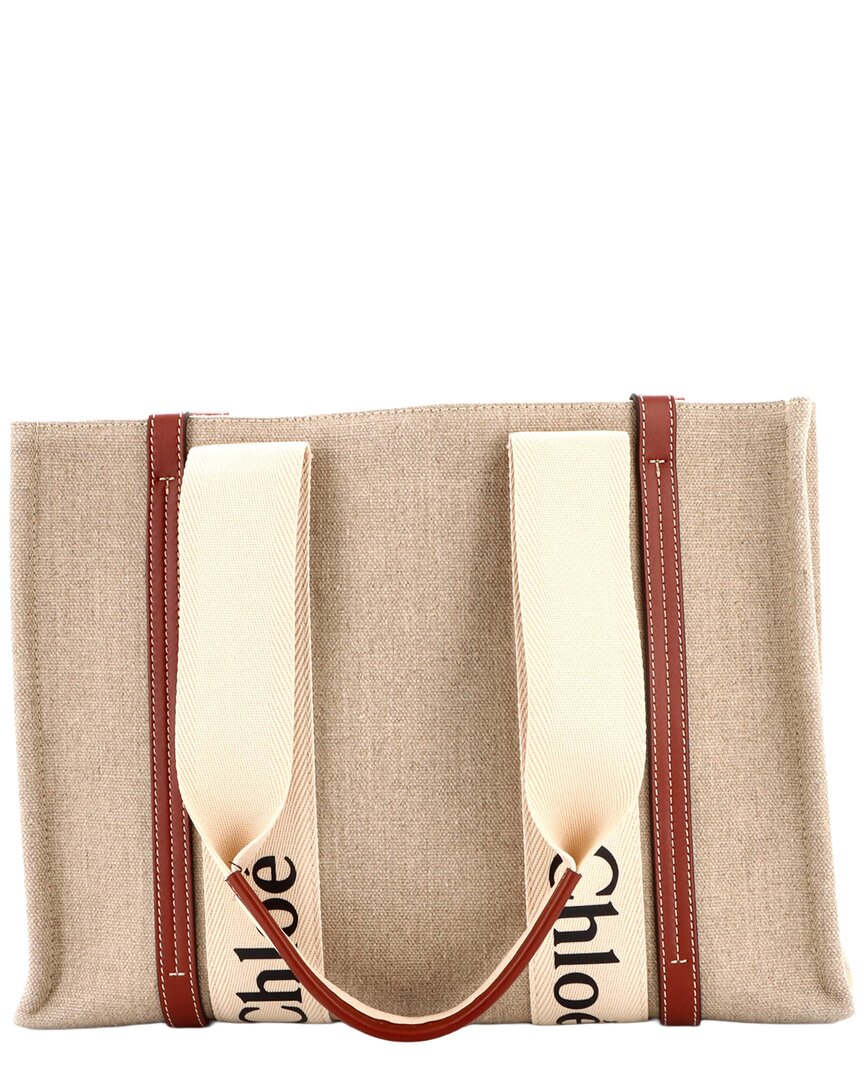 Chloé Beige Canvas & Leather Woody Tote Medium (authentic Pre-loved)