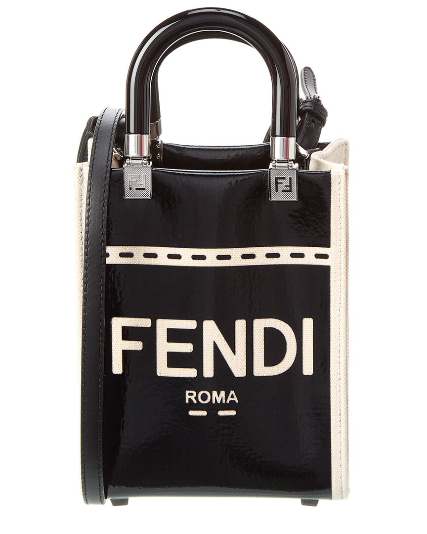 Fendi - Sunshine Shopper Mini Patent Leather Canvas Crossbody Bag