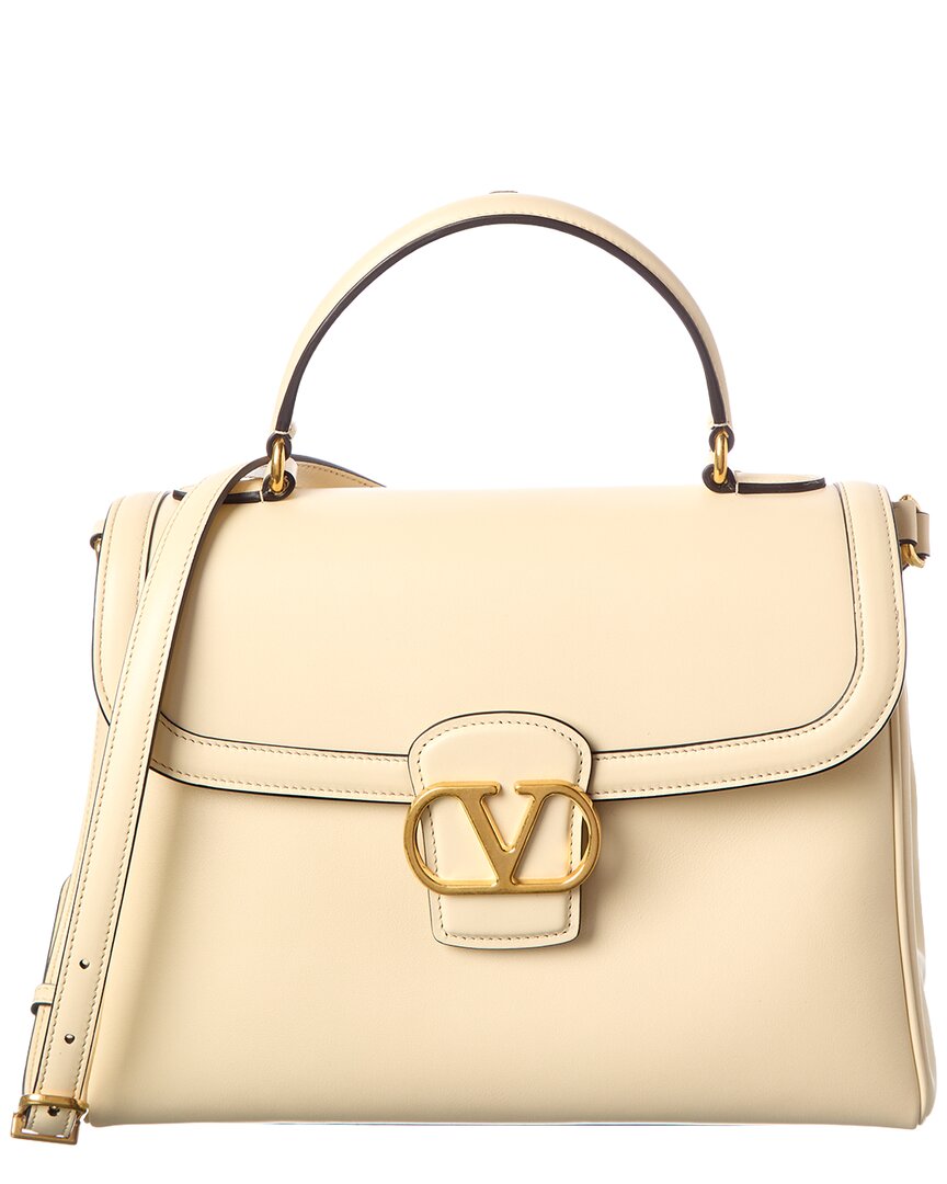 Valentino Garavani Valentino Vlogo Signature Leather Satchel In White