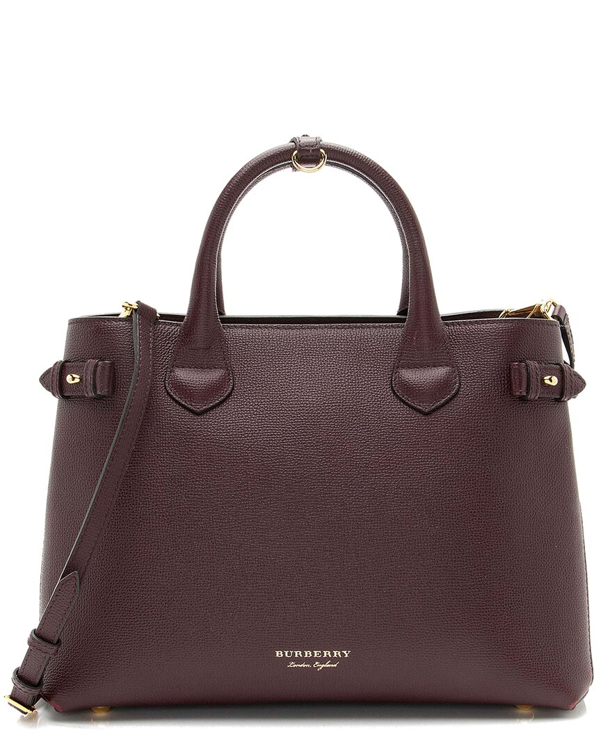 Burberry Red Leather House Check Banner Medium Tote (authentic Pre-loved)