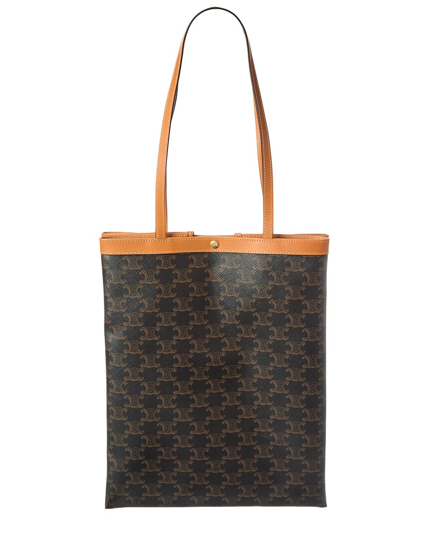 Celine Triomphe Medium Canvas & Leather Tote In Brown