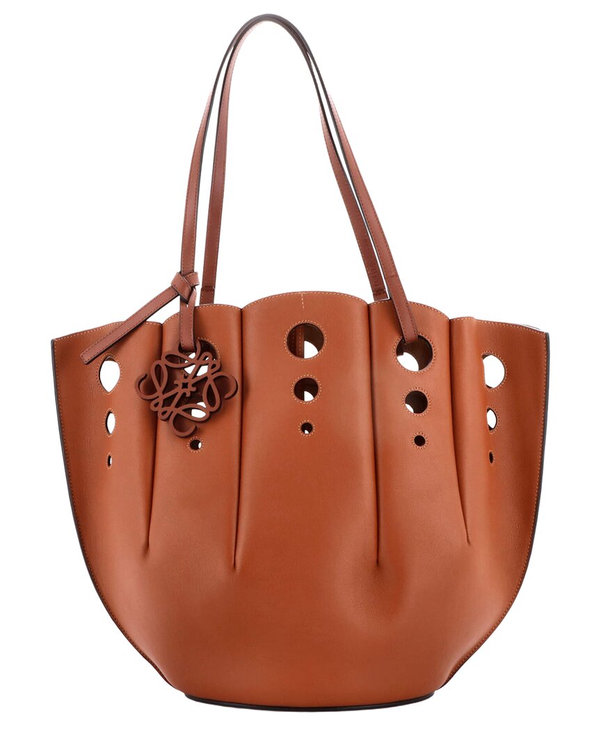 Loewe Shell Tote Perforated Leather Large (authentic Pre-loved) In Brown