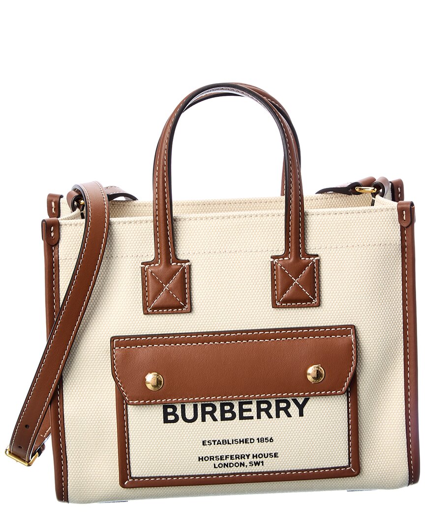 Burberry Freya Mini Leather-trimmed Printed Canvas Tote In Brown