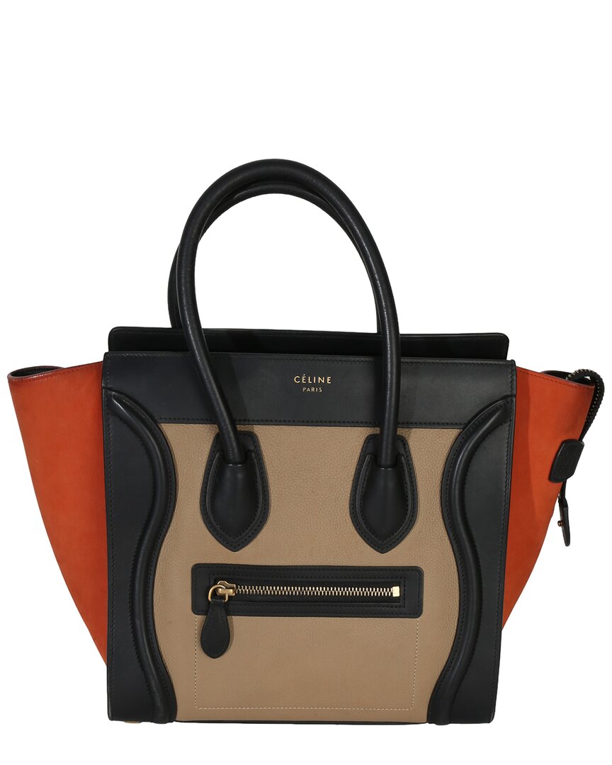 Celine Beige; Black Leather Drummed Nano Luggage Tote (authentic Pre-loved) In Pink