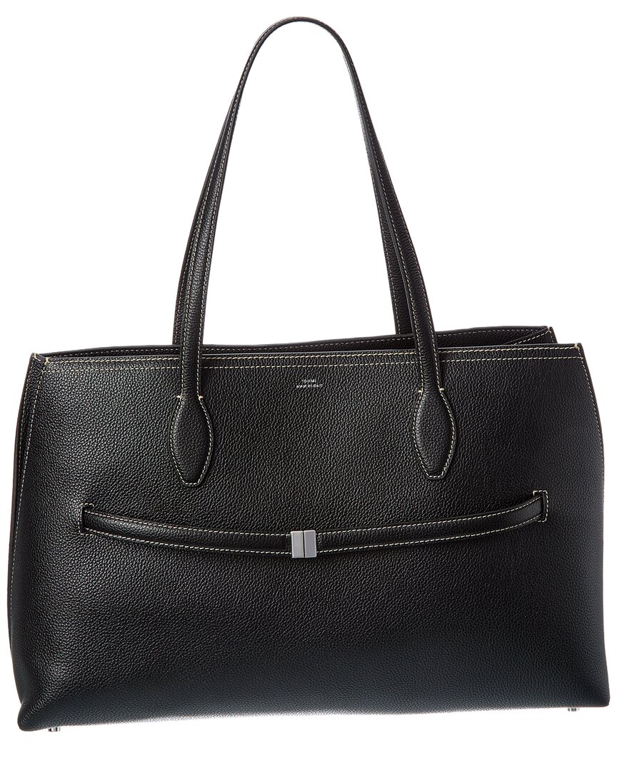 Totême Toteme Logo Leather Tote In Black