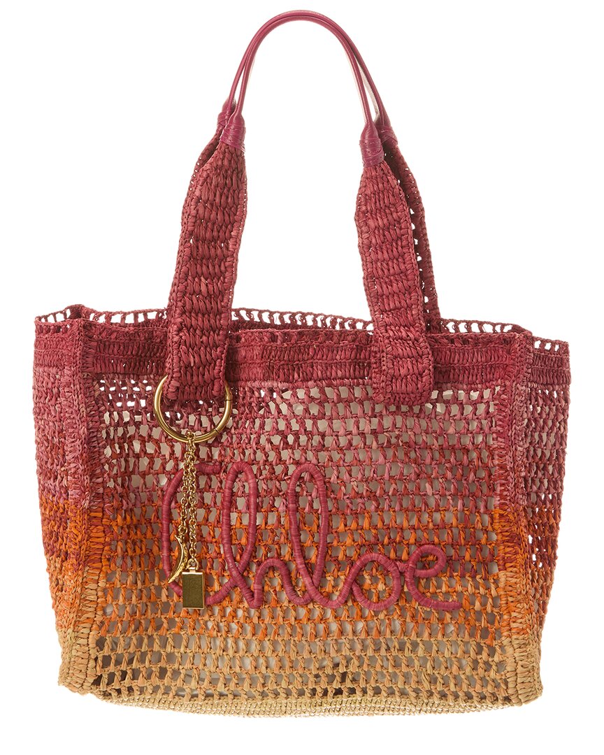 Chloé East-west Raffia Tote In Pink