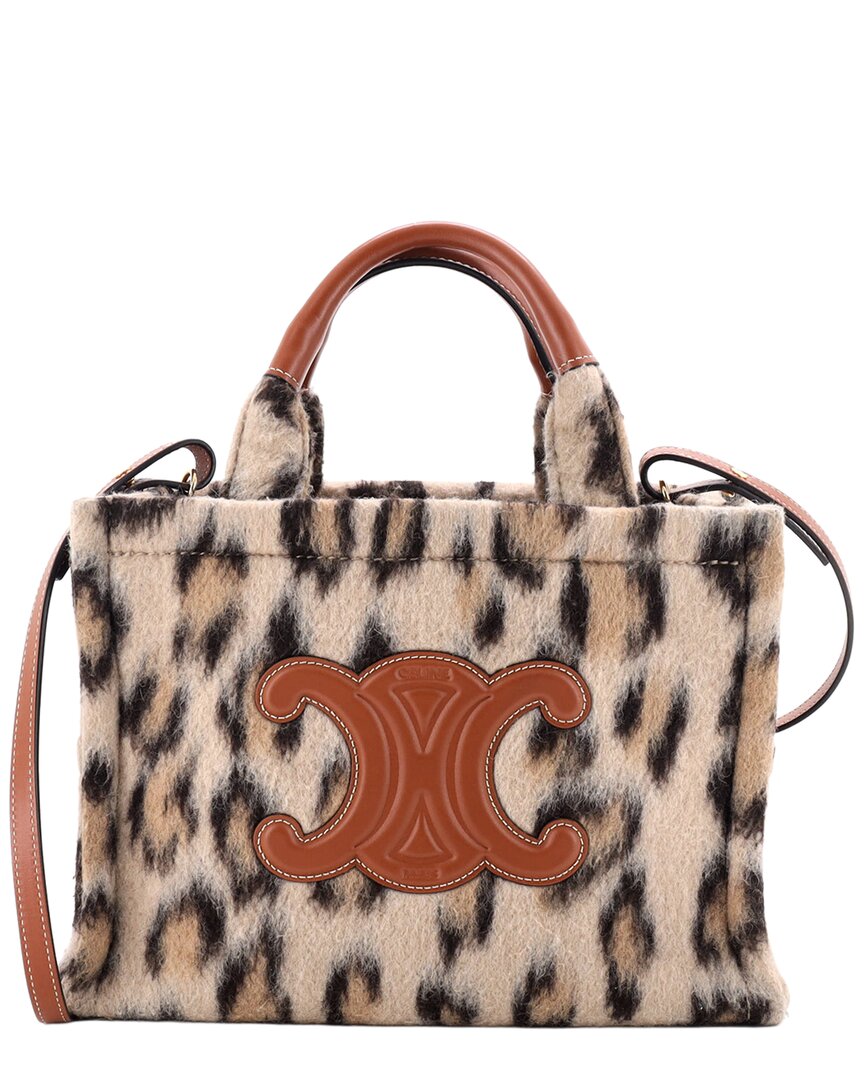 Celine Cabas Thais Tote Printed Wool Small (authentic Pre-loved) In Neutral