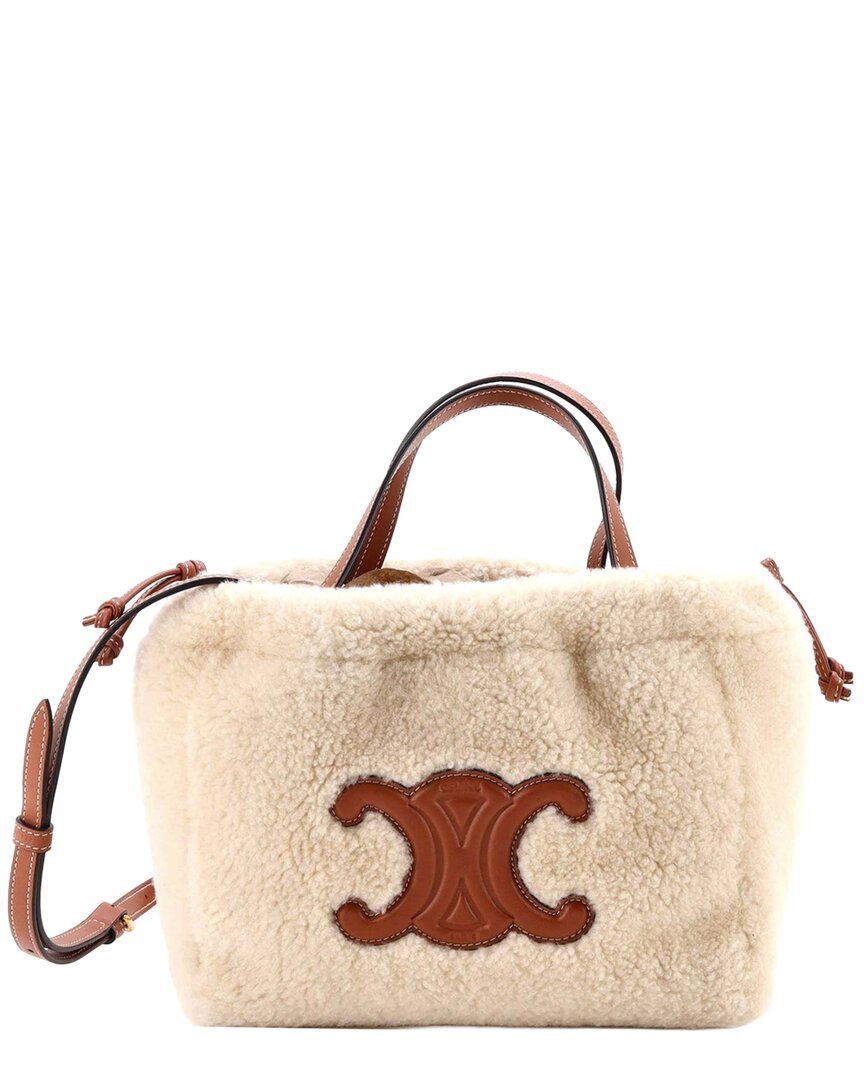 Celine Cuir Triomphe Cabas Drawstring Tote Shearling With Small (authentic  Pre-loved) In Neutral