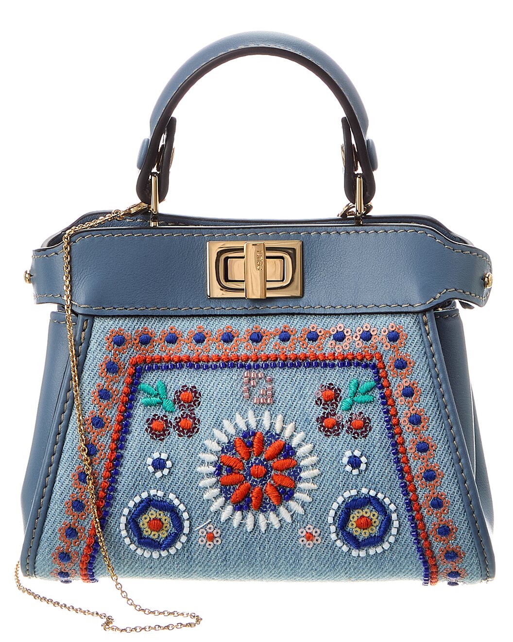 Fendi Fendi Nano Peekaboo Denim Leather Clutch