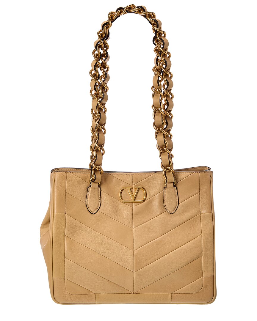 Valentino Garavani Valentino Vlog Leather Tote In Beige