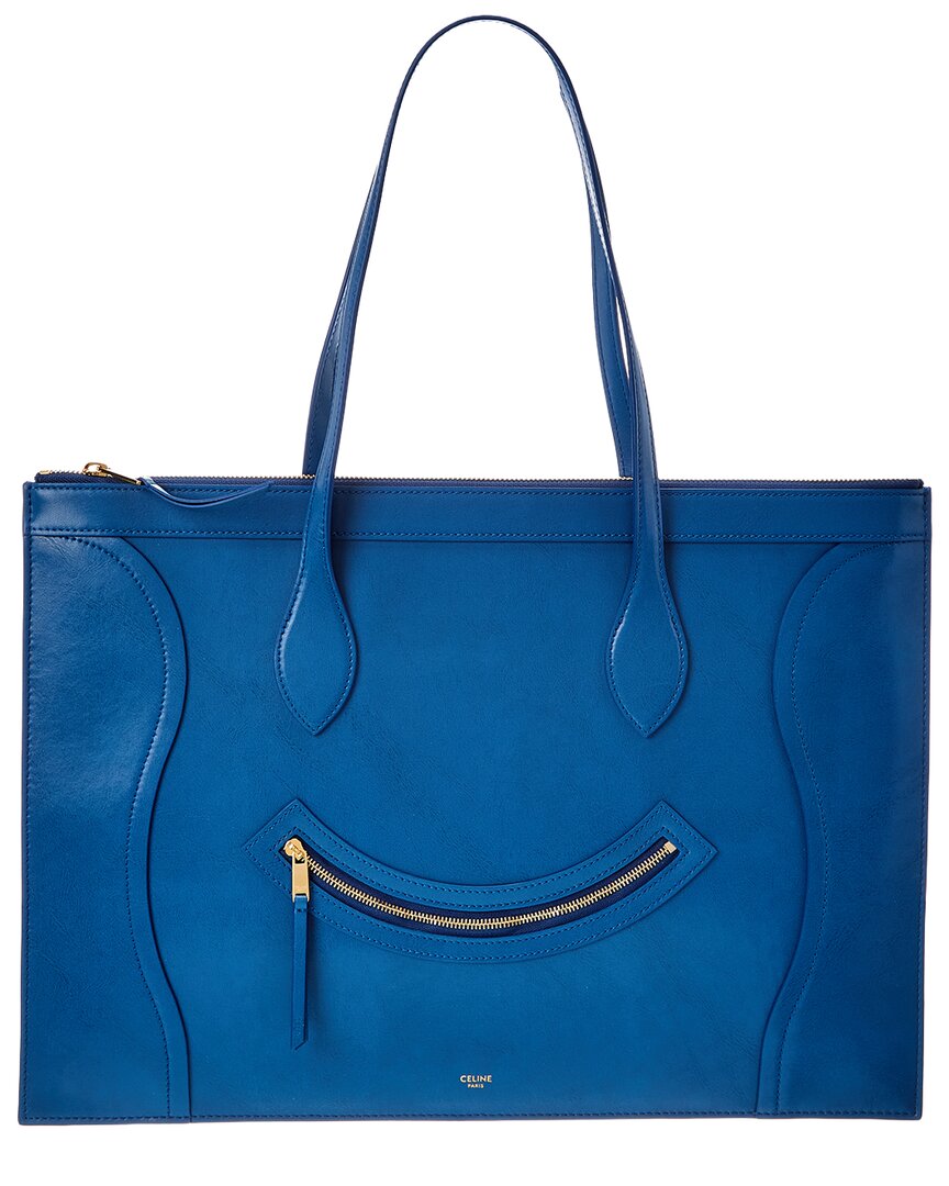 Celine Leather Tote In Blue