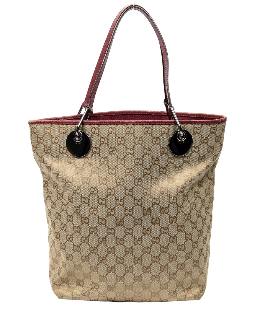 Gucci Beige Gg Canvas & Leather Eclipse Tall Tote (authentic Pre-loved) In Brown