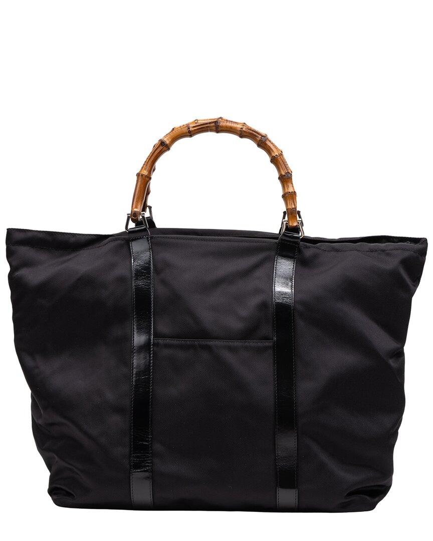 Gucci Black Nylon Canvas & Leather Large Bamboo Tote (authentic Pre-loved)