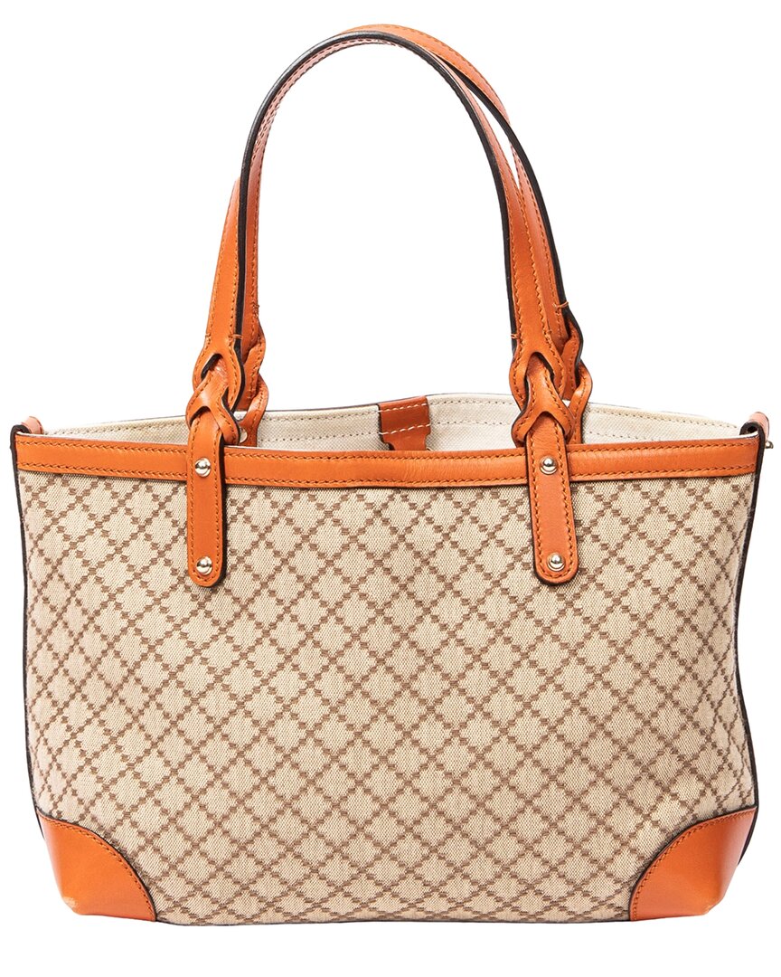 Gucci Beige Diamante Canvas & Leather Small Craft Tote (authentic Pre-loved) In Brown