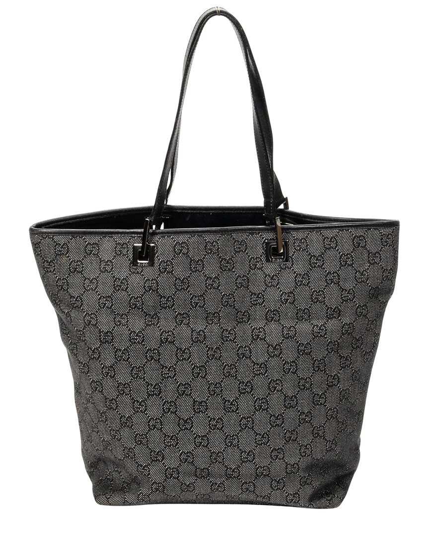 Gucci Black Gg Denim Canvas & Leather Tall Tote (authentic Pre-loved)
