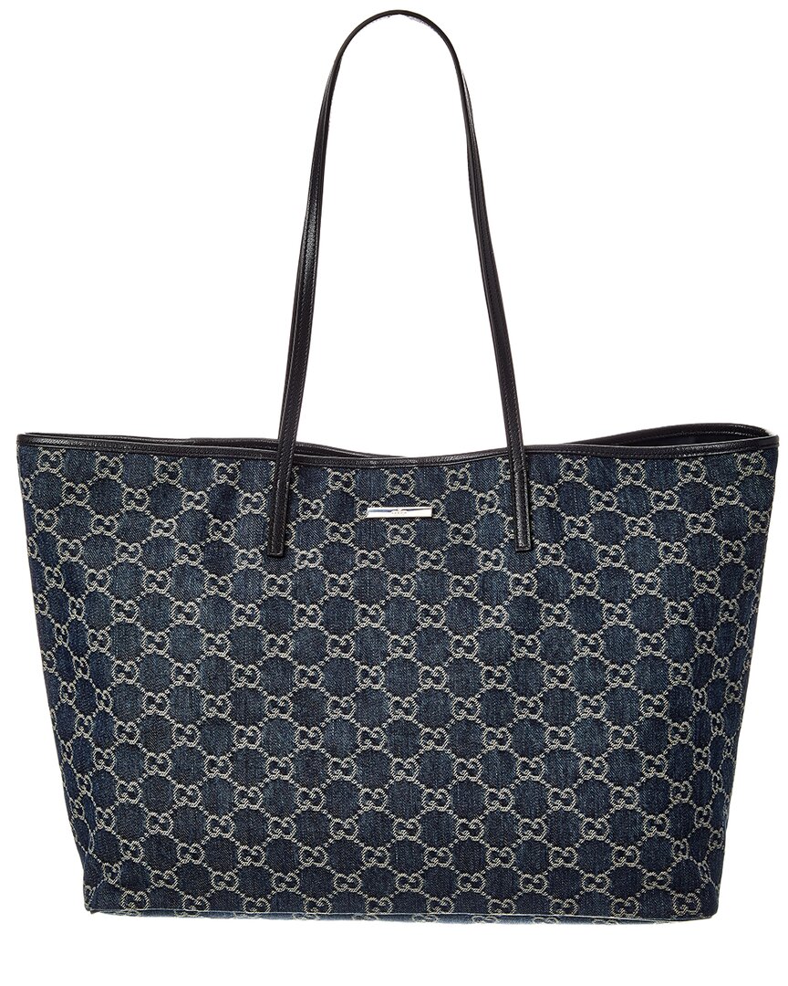 Gucci Tribeca Large Gg Denim & Leather Tote In Blue
