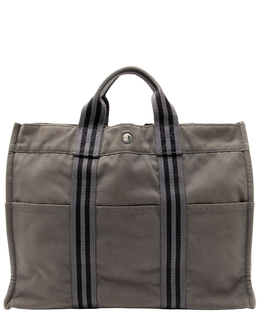 Hermes Hermès Toile Fourre Tout Mm Tote (authentic Pre-loved) In Gray