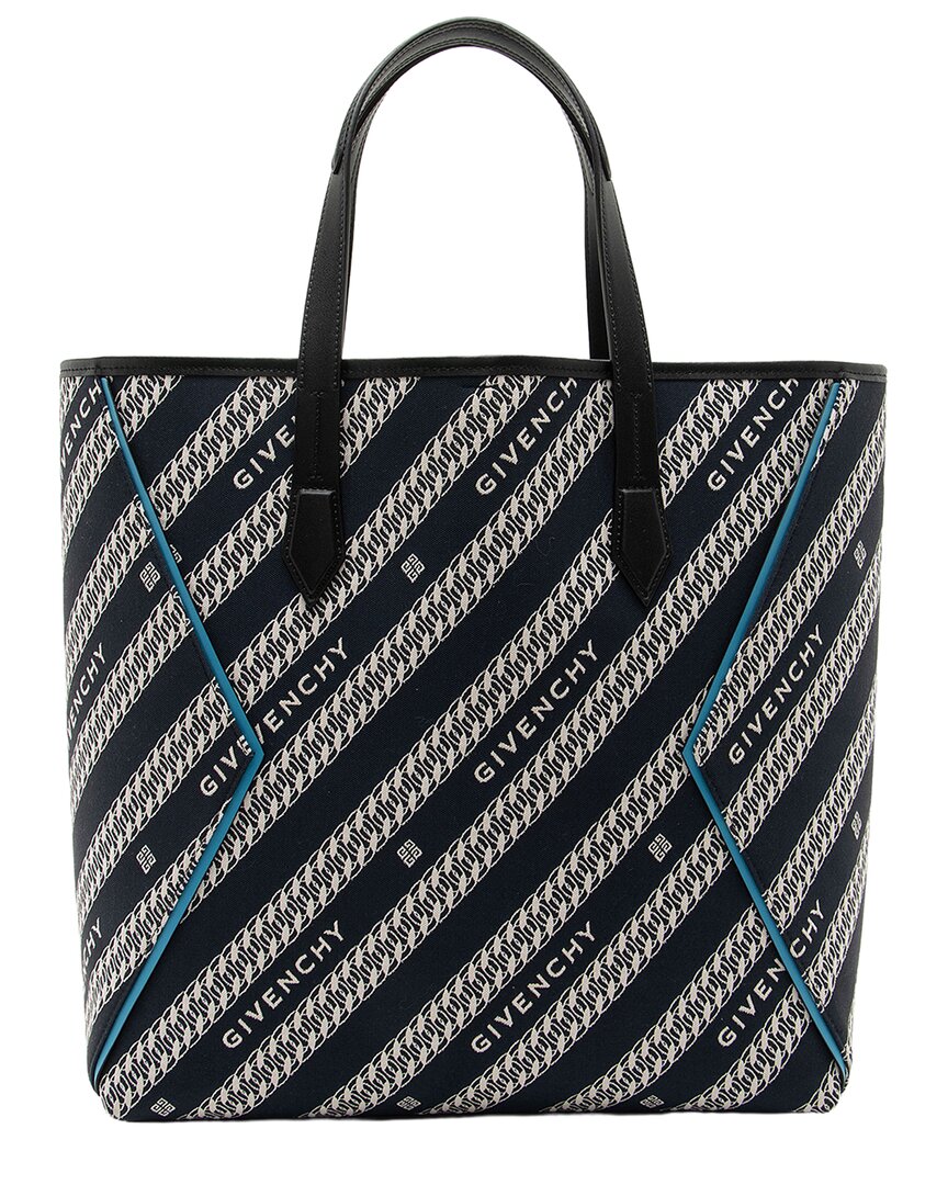 Pre-owned Givenchy Black & Blue & White Canvas & Leather Bond Chain N/s Tote (authentic  Pre-loved)