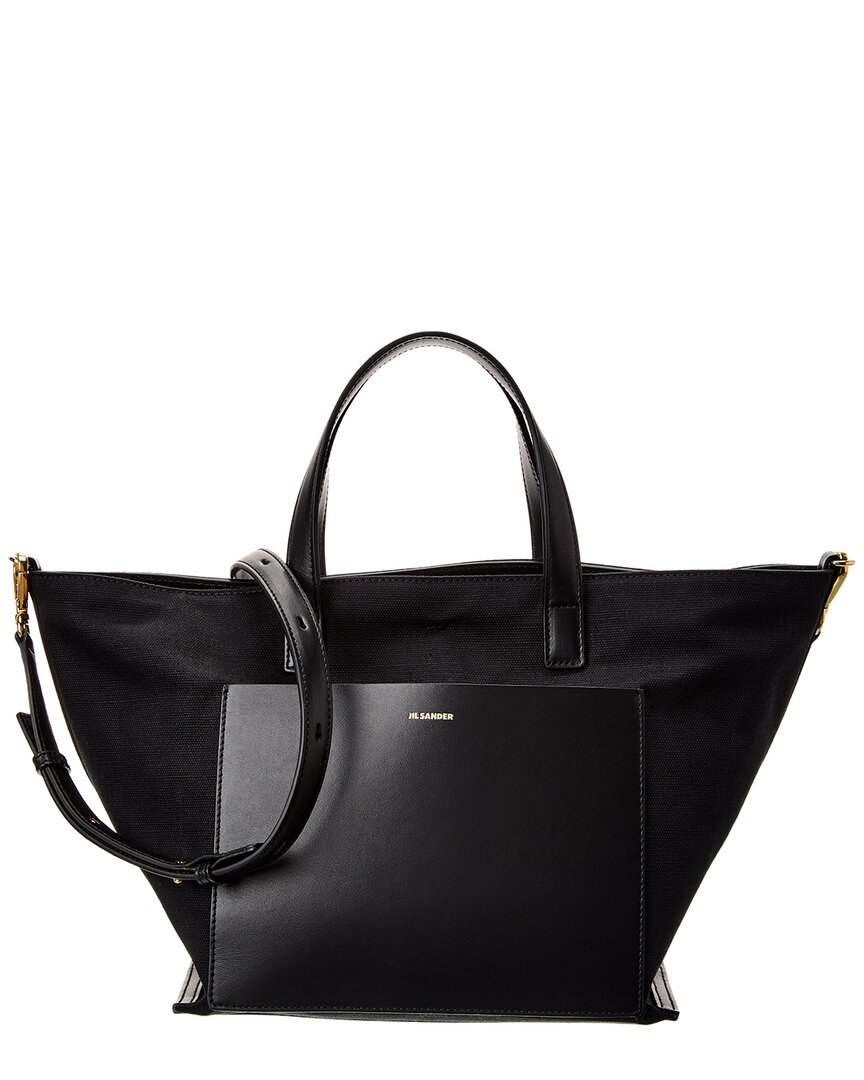 Jil Sander Wander Square Small Canvas & Leather Tote In Black