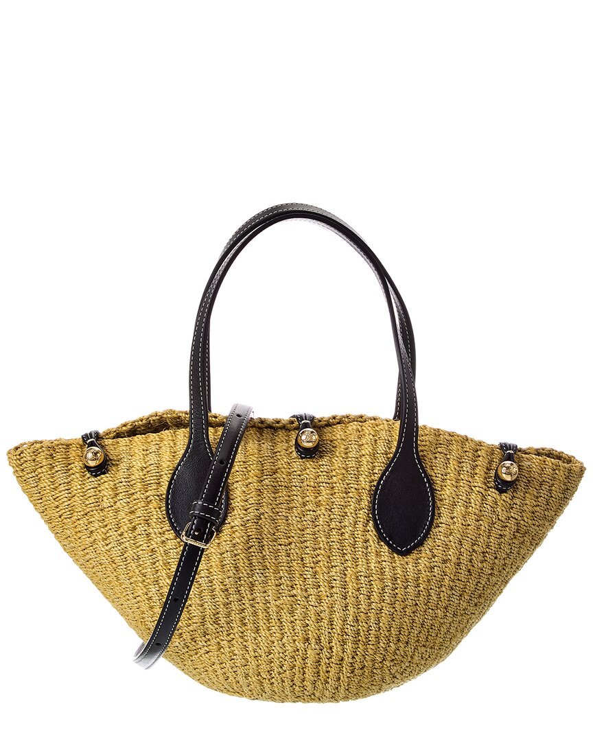 Celine Triomphe Beads Small Sisal & Leather Basket Tote In White