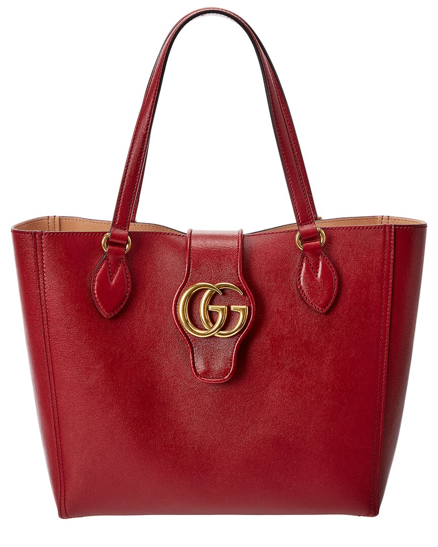 Shop Gucci Double G Small Leather Tote In Brown