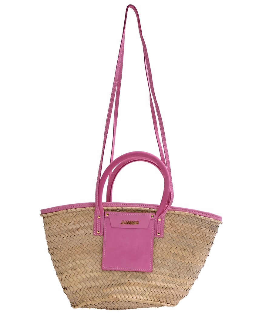 Pre-owned Jacquemus Pink Raffia Le Panier Tote (authentic Pre-loved)