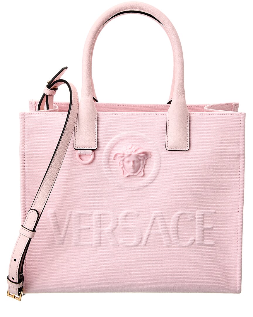Versace La Medusa Canvas & Leather Tote In Pink