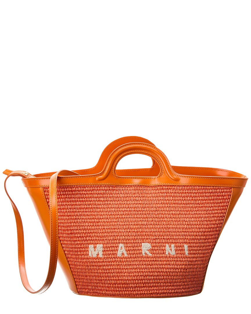 Marni Leather And Raffia Tropicalia Bag In Orange