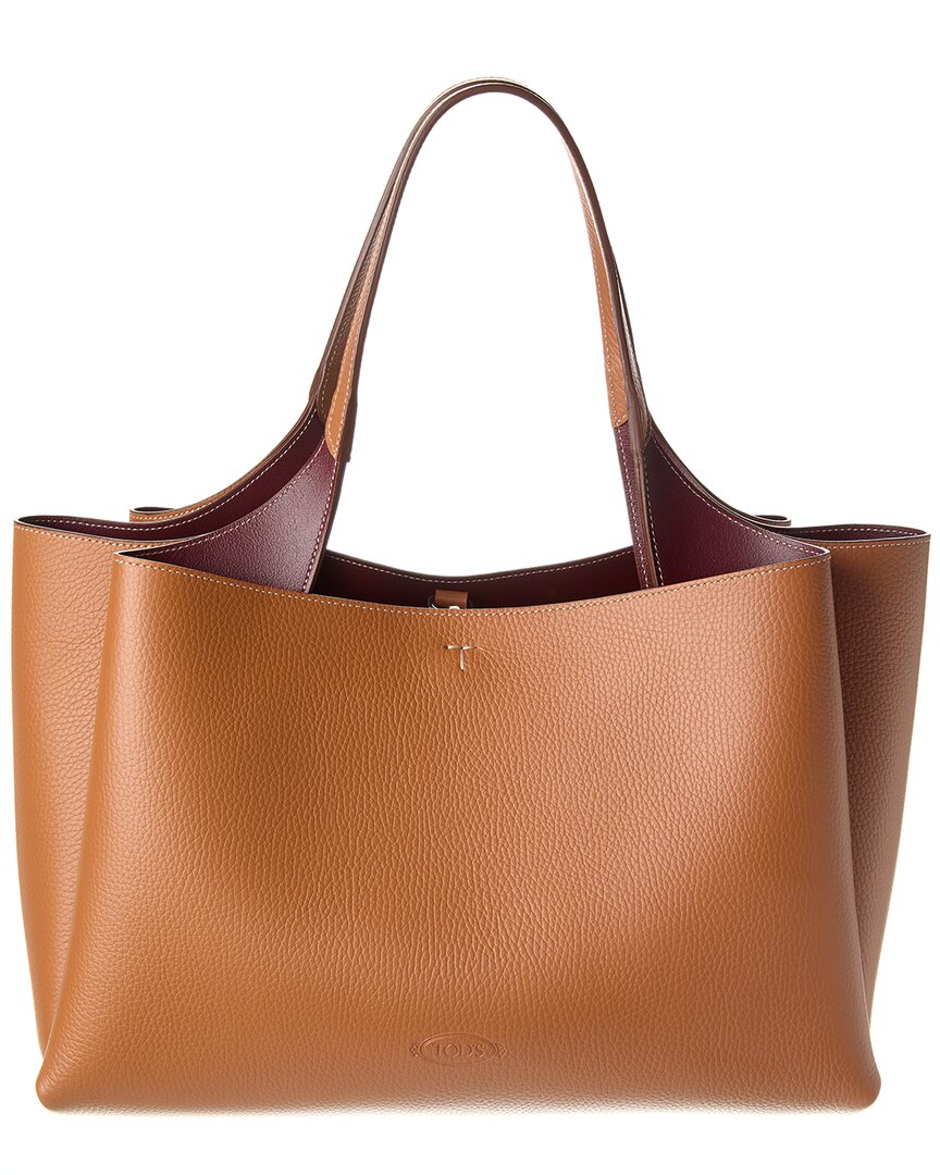 Tod's T Timeless Pendant Mini Leather Tote In Brown