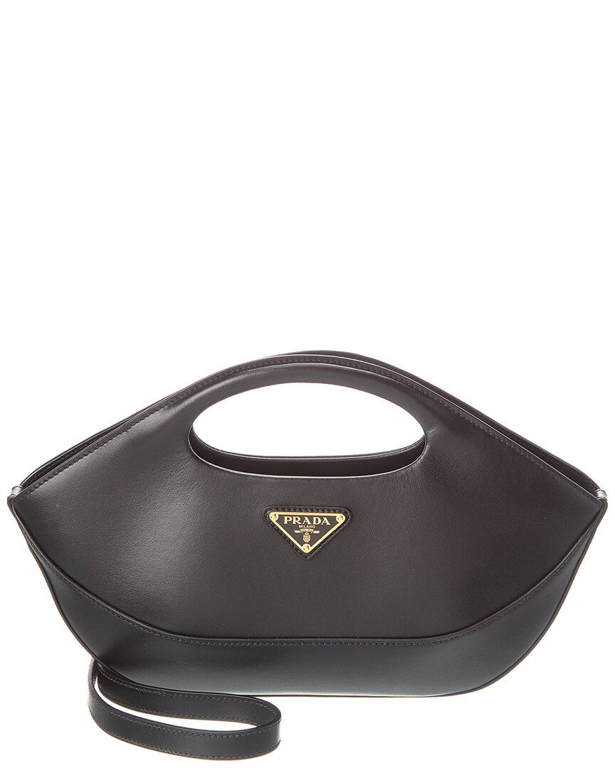 Shop Prada Medium Leather Handbag In Black