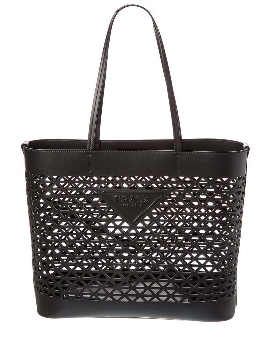 Shop Prada Large Perforated Leather Tote In Black