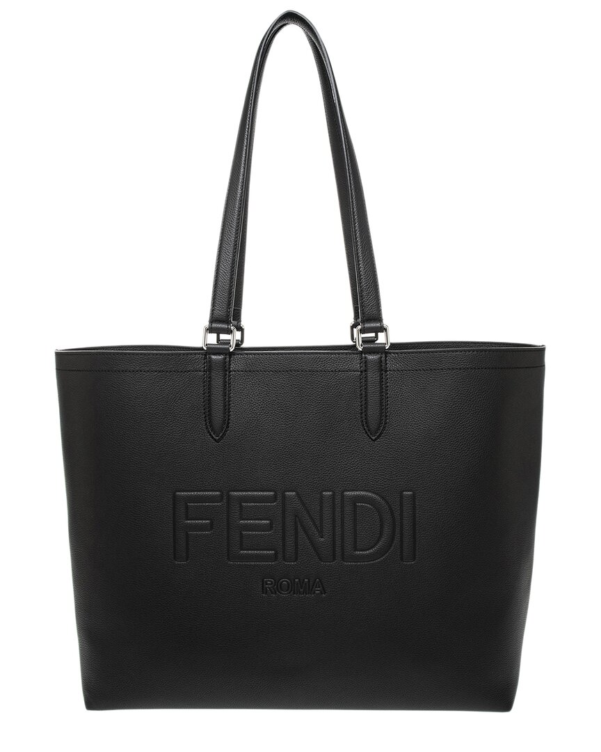 Shop Fendi Roma Leather Tote In Black