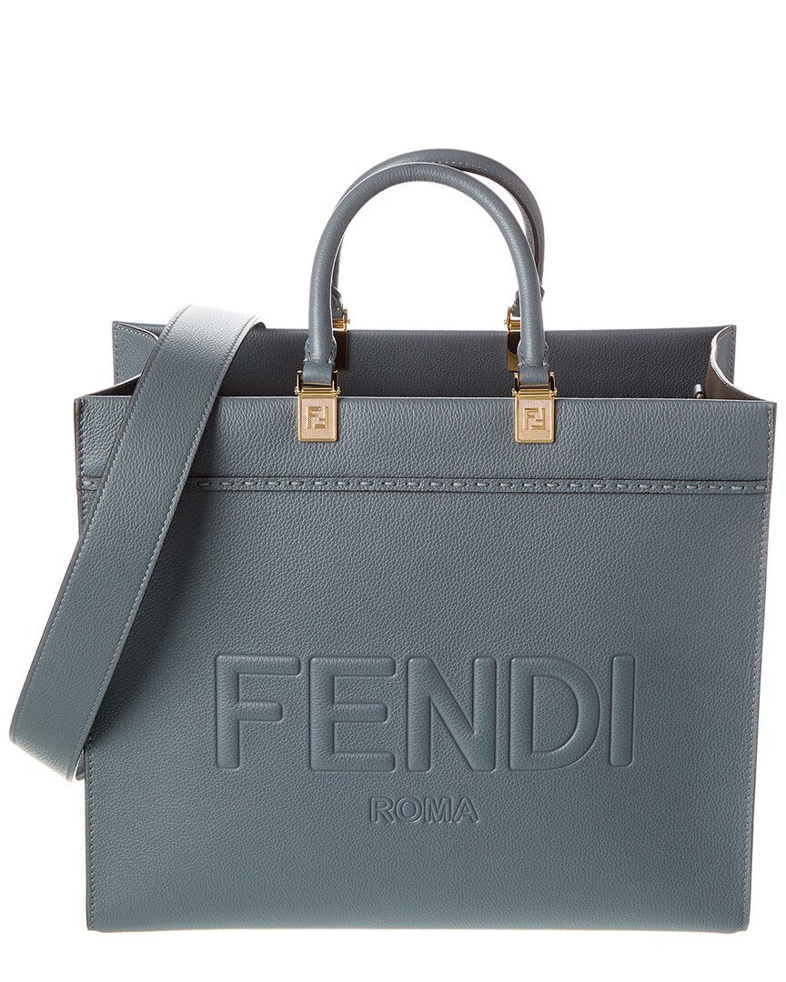 Shop Fendi Sunshine Medium Leather Tote In Blue