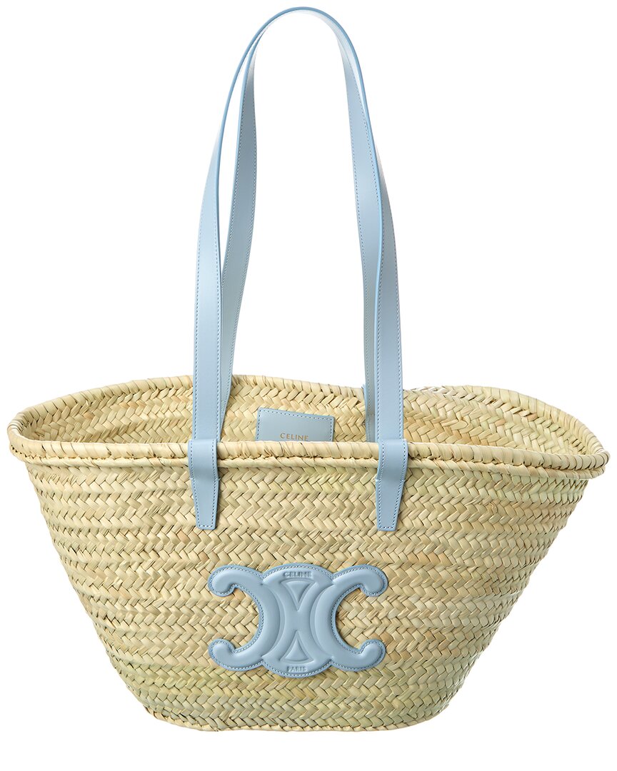 Celine Triomphe Medium Palm Leaves & Leather Tote In Neutral