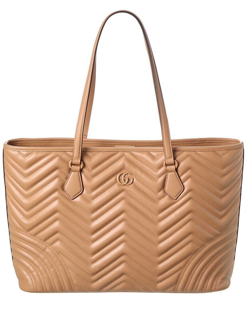 Gucci Gg Marmont Large Leather Tote In Beige