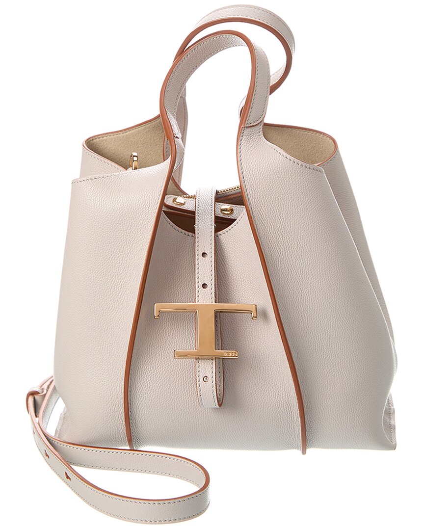 Shop Tod's T Timeless Mini Leather Tote In Grey