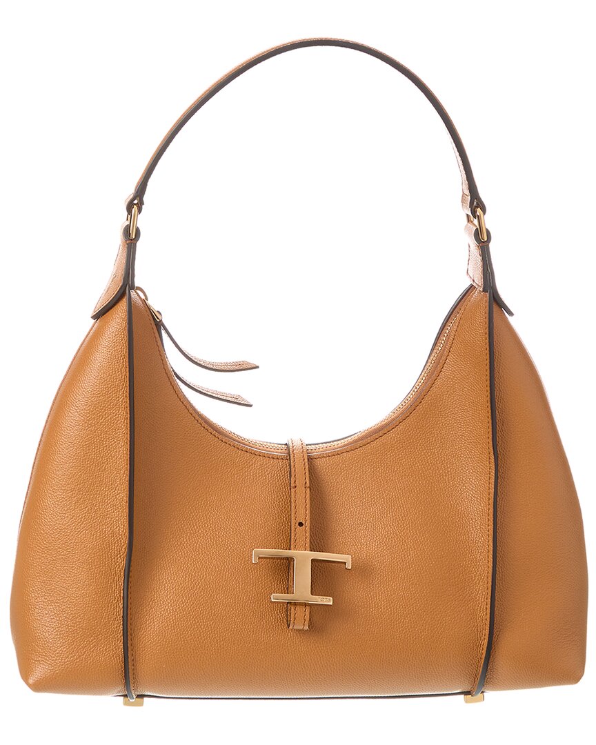 Tod's T Timeless Small Leather Hobo Bag In Brown
