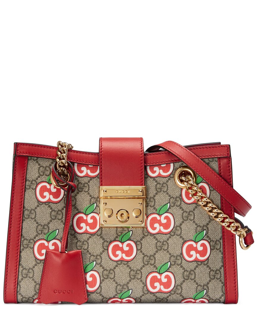 Gucci Gg Supreme Apple Printed Coated Canvas & Leather Tote In Burgundy